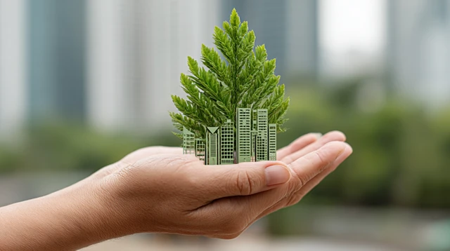 Eco Finance Hand Holding Icon Nature Blurred Background