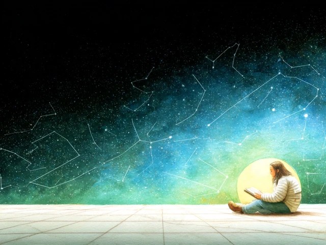 Astronaut Child Reading on the Moon Illustration