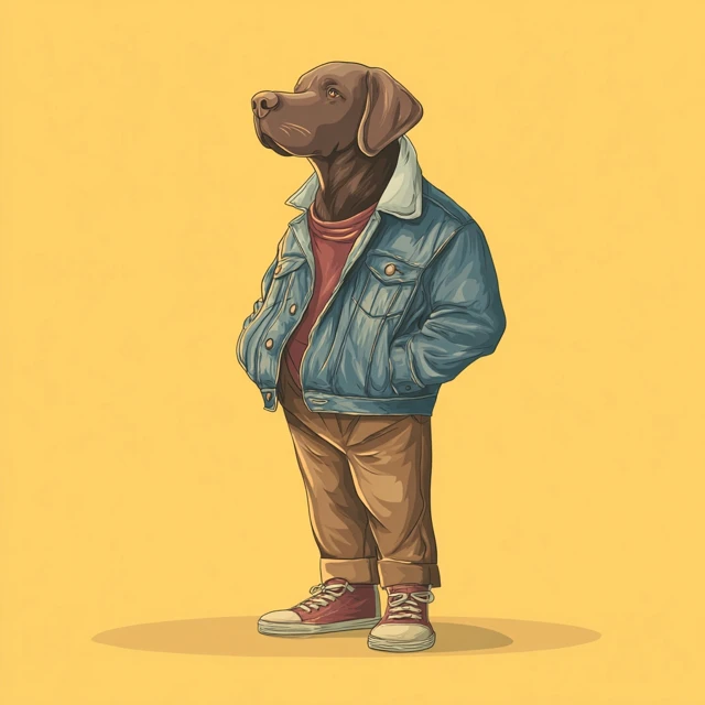 Anthropomorphic Labrador Dog in Denim Jacket