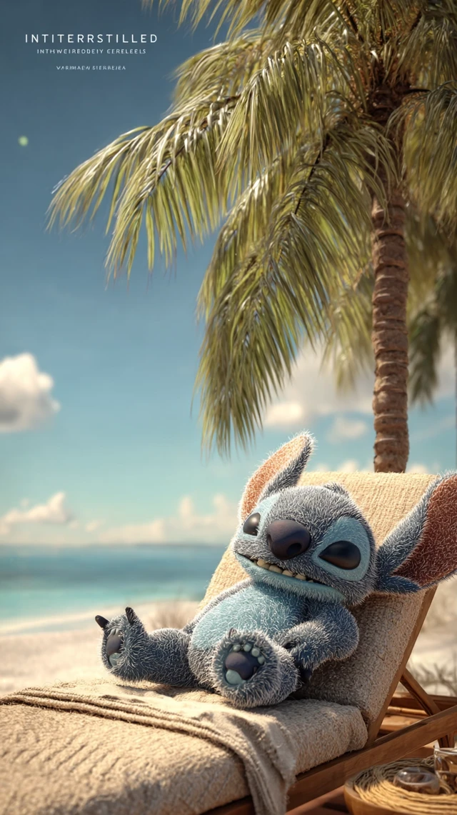 Stitch Relaxing on the Beach in the Sun