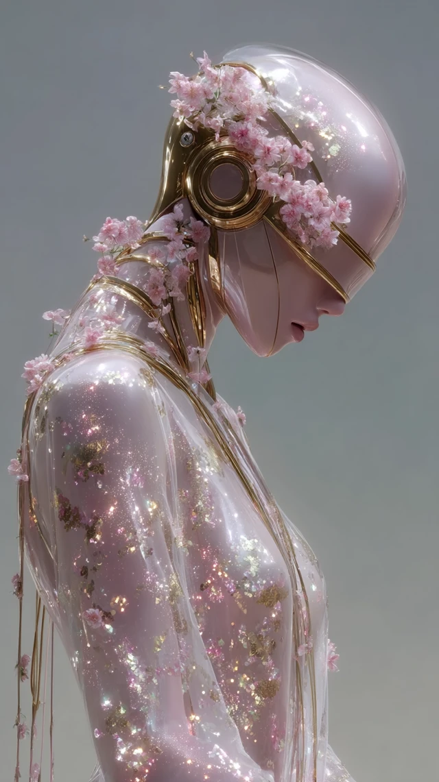 Surreal Robot with Flowers: Futuristic Beauty
