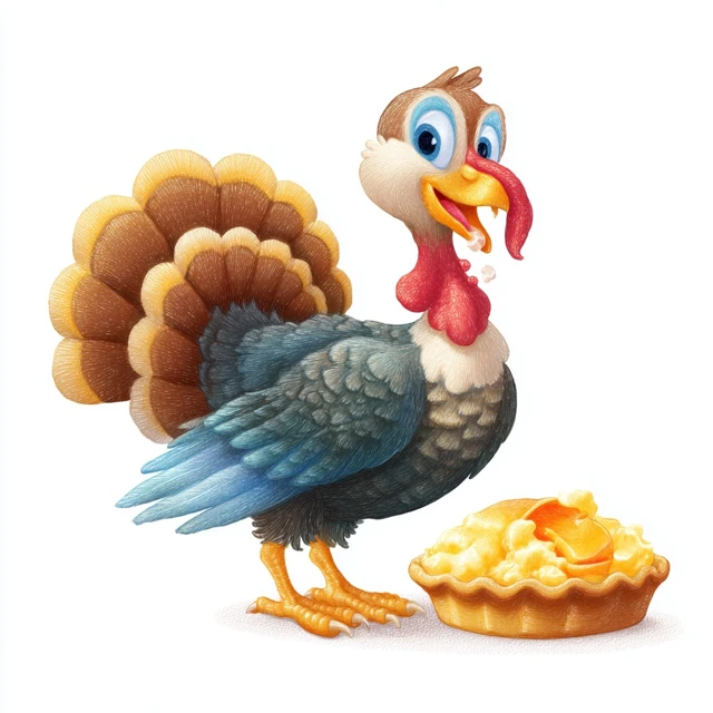 Cute Turkey Eating Peach Cobbler Clipart