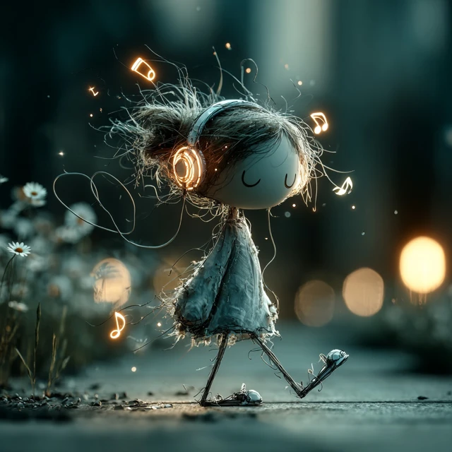 Cute Girl Listening to Music Illustration