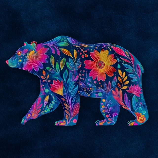 Neon Floral Bear Shirt Design