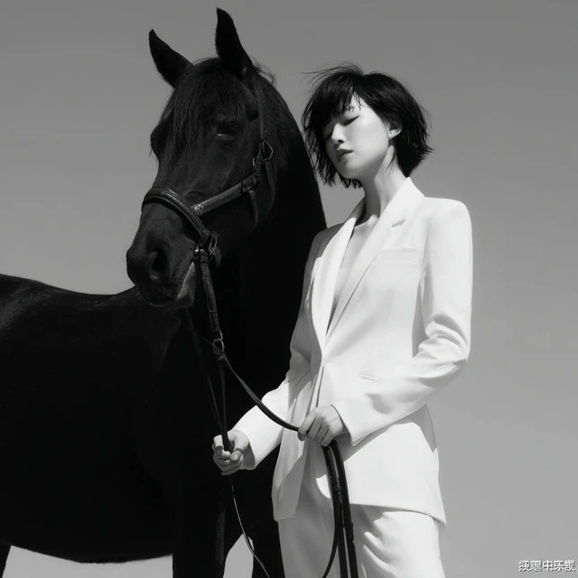 Elegant Woman and Horse Black and White Photography