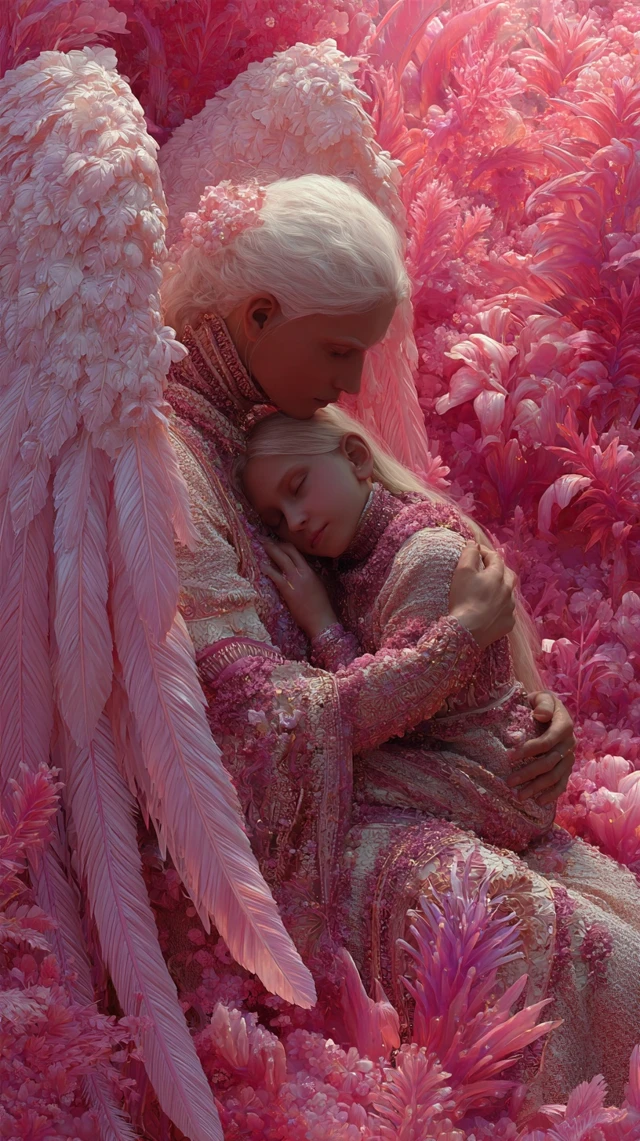 Angel Mother and Child Embracing Fantasy Art