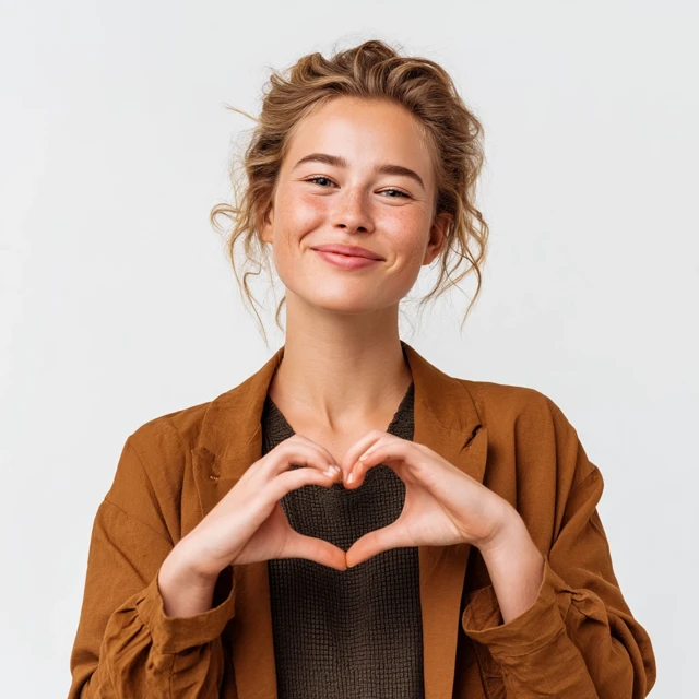 Smiling Woman Makes Heart Sign Photography