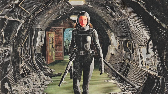 SciFi Space Soldier in Abandoned Spaceship