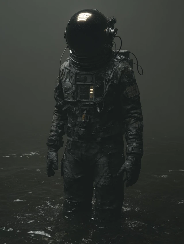 Astronaut in Sorrow Dark Moody Photorealistic Scene