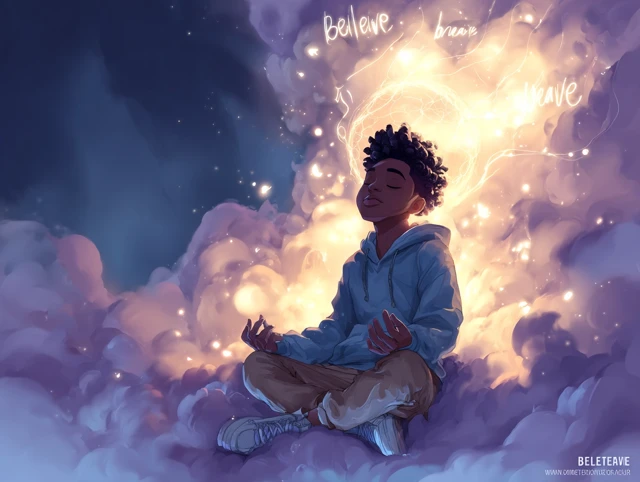 Boy Meditating on a Cloud Believe Dream Brave Love