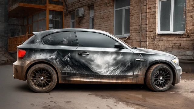 Car Wrap Design Mountain Black White Kuzbass Region