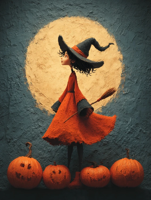 Halloween Witch and Pumpkins Cinematic Poster