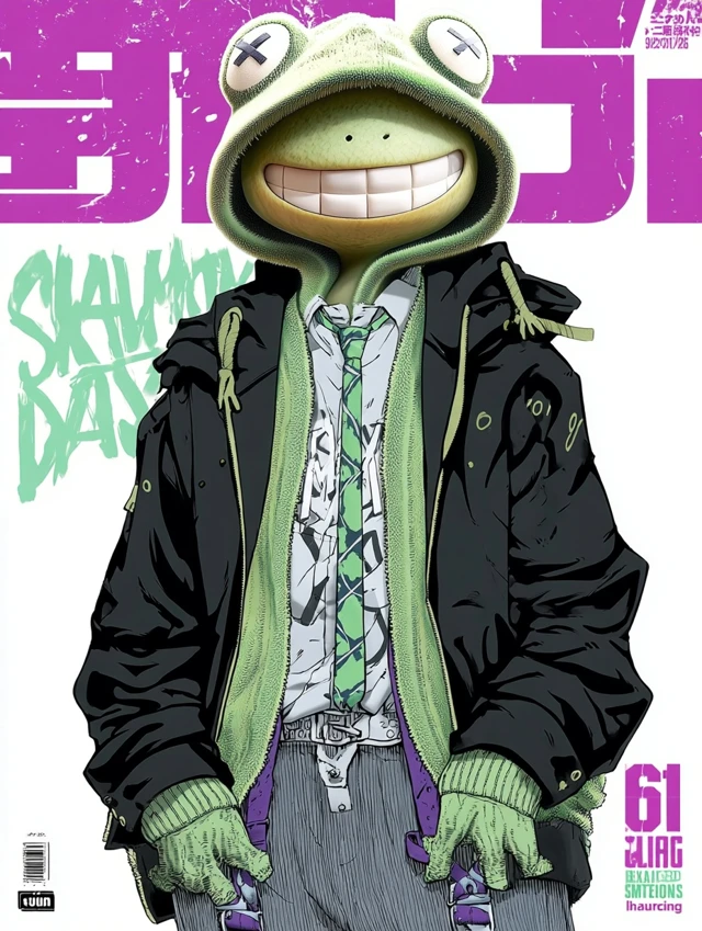 Anime Frog Character Magazine Cover Art
