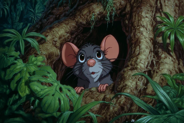 Cute Baby Mouse Peeking from Tree Hollow