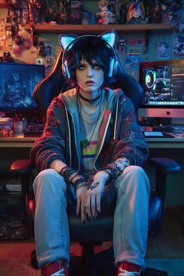 Emo Computer Science Student in Gaming Chair