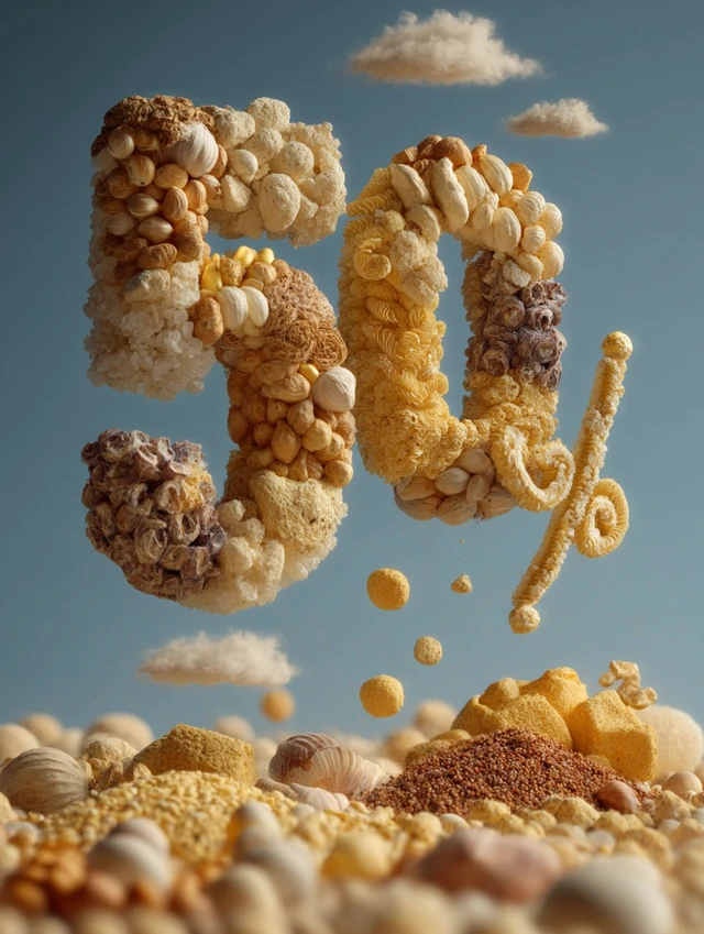 Floating 50 Percent Foodstuff Illustration