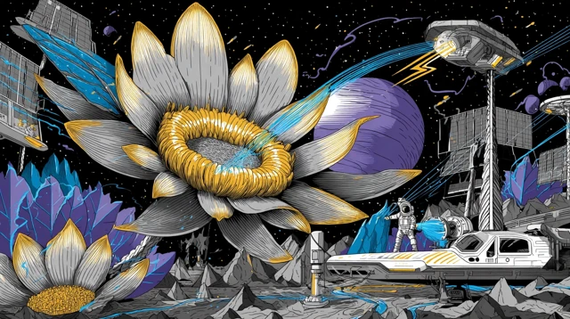 Lunar Power Station Retro Futuristic Space Art