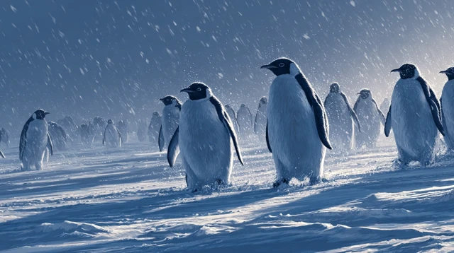 Penguins in Antarctica Snowy Day