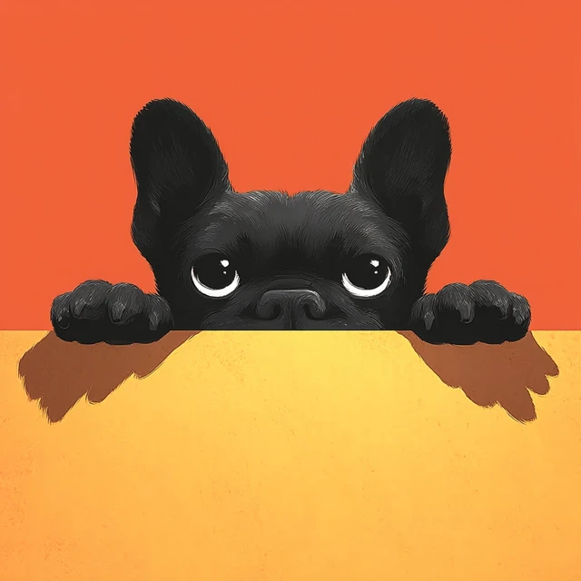 Cartoon French Bulldog Peeking Illustration