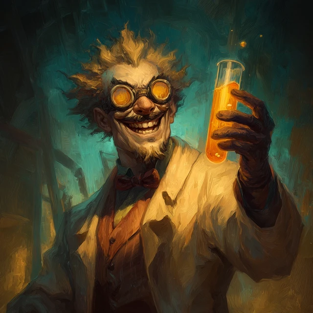 Mad Scientist with Golden Liquid Dark Fantasy Art