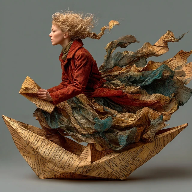 Woman on Paper Boat Illustration