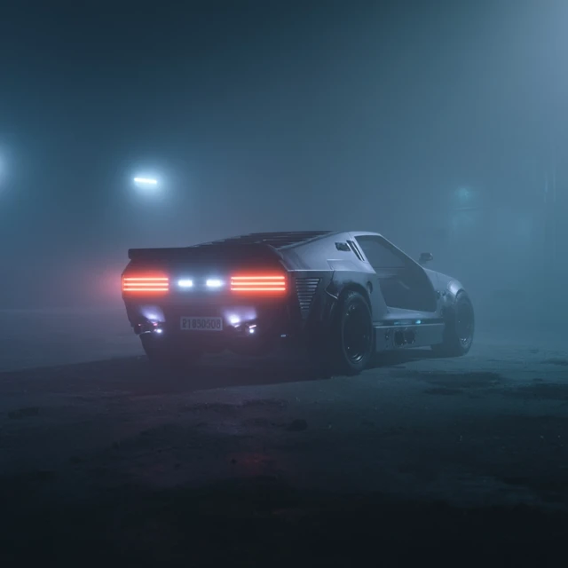 Dystopian Sci-Fi Car in Foggy Environment