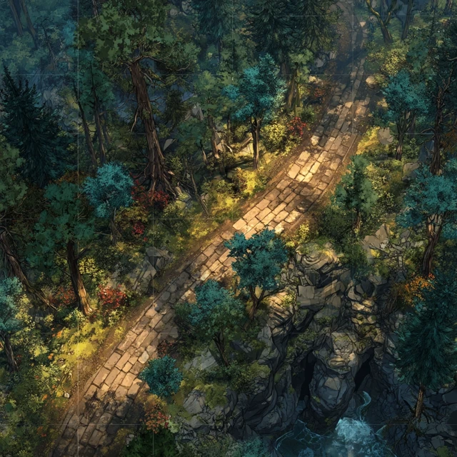 DandD Battle Map: Forest Road at Sundown