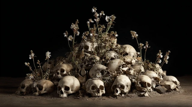 Skulls and Flowers Macabre Still Life