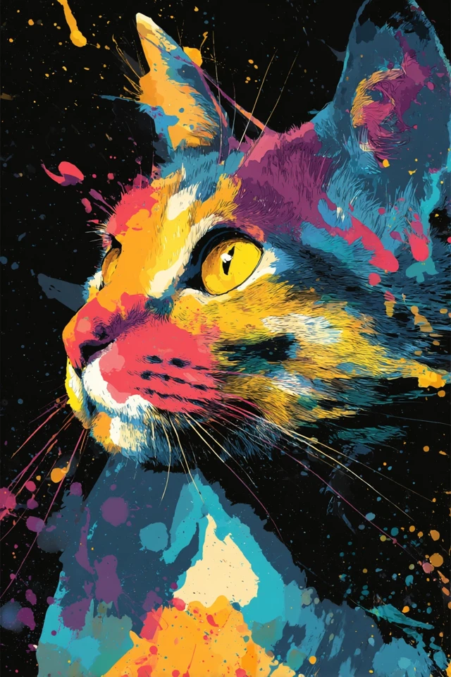Colorful Cat Splash Painting Illustration