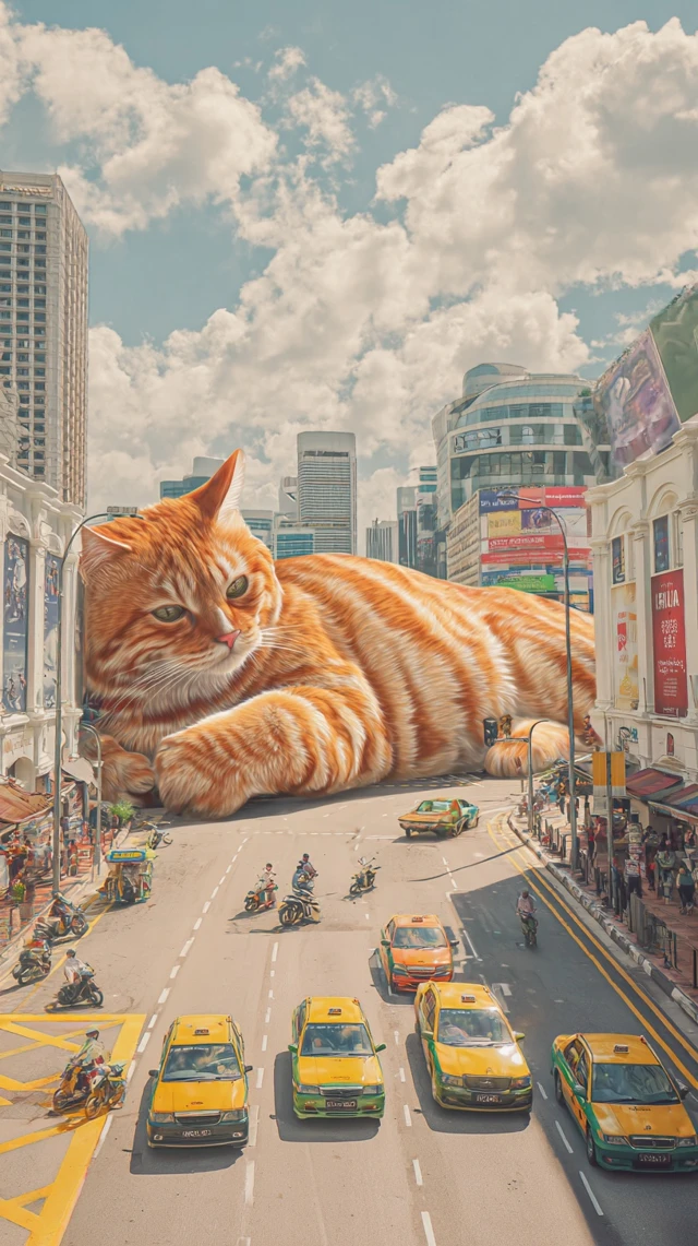 Giant Cat Lounging in Singapore Surreal Photo
