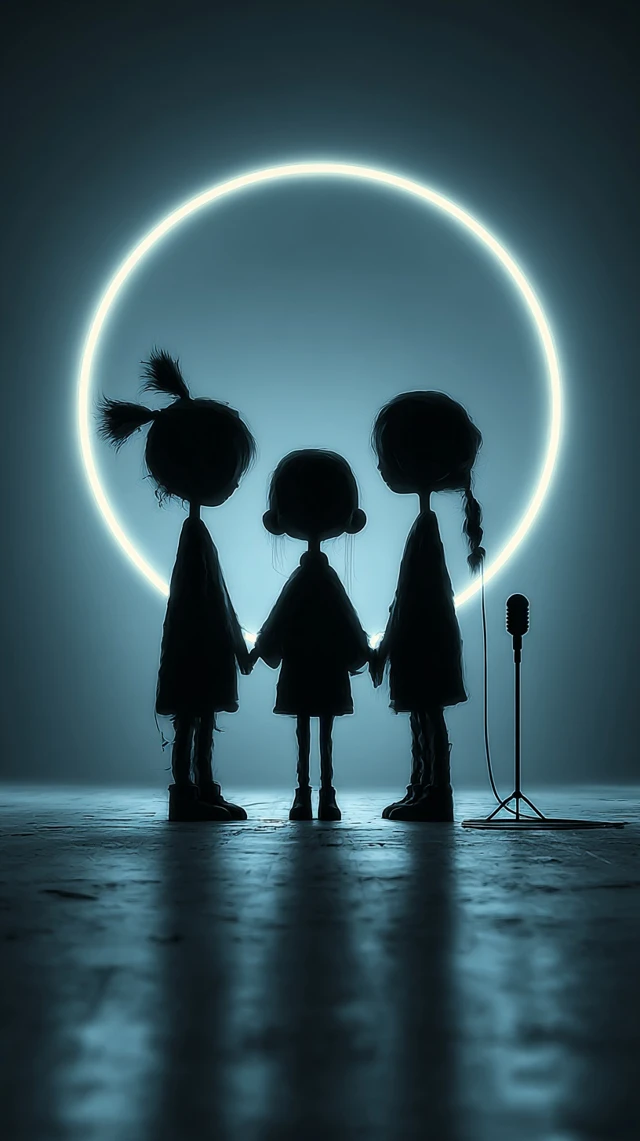 Silhouette Children Neon Ring Illustration