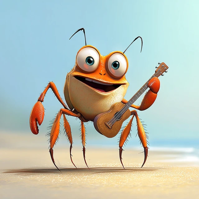 Singing Crab Playing Guitar on the Beach