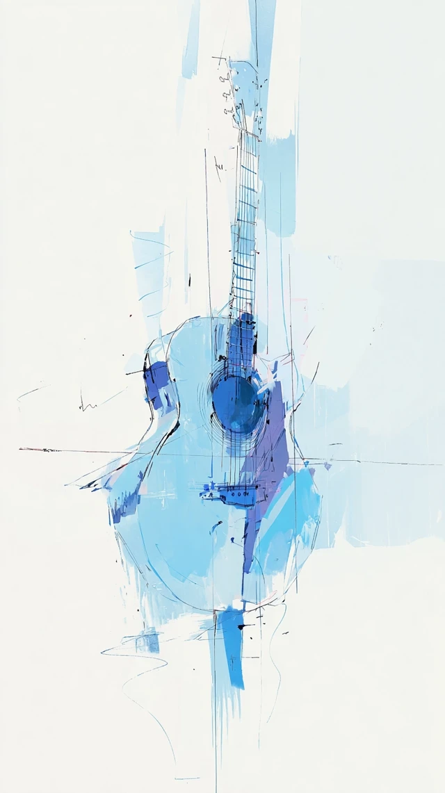 Abstract Acoustic Guitar Aquarelle Art