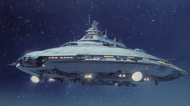 Futuristic Space Carrier Ship Anime Illustration