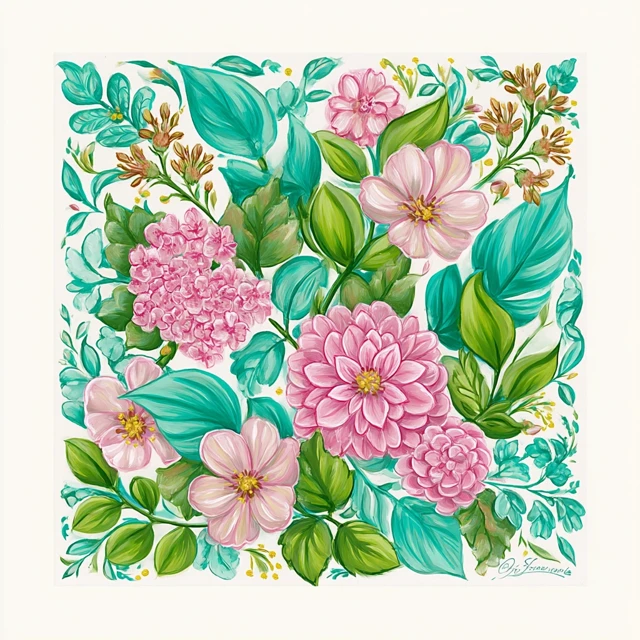 Preppy Floral Gouache Painting Lilly Pulitzer Style