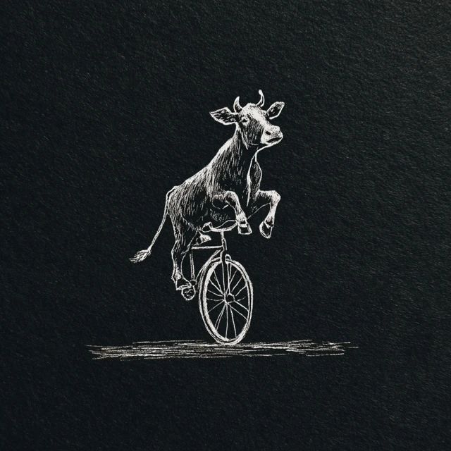 Cow on a Bicycle Chalk Sketch Wheelie