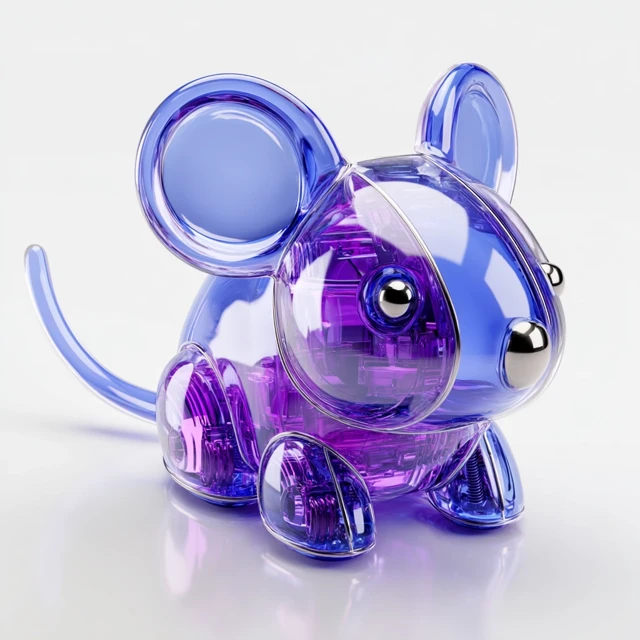 Cute Futuristic Mouse CGI Rendering in Purple and Blue
