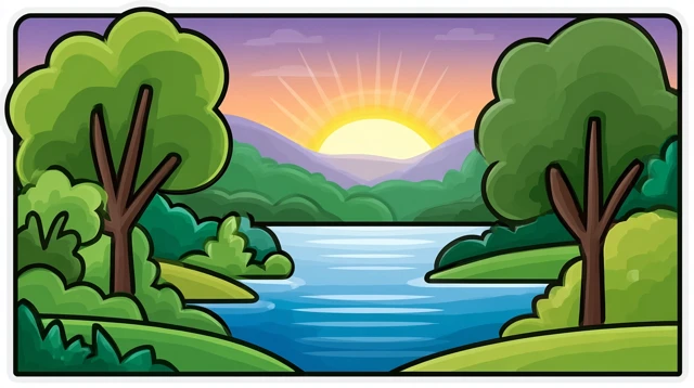 Cartoon Jungle Lake Sticker Vivid Colors