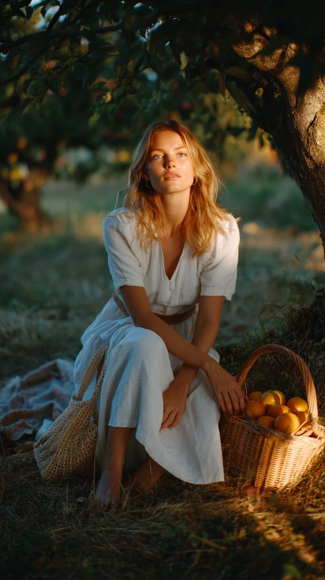 Blonde Woman Under Apple Tree Summer Photography