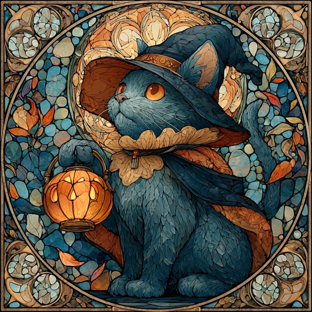 Halloween Cat Stained Glass Art