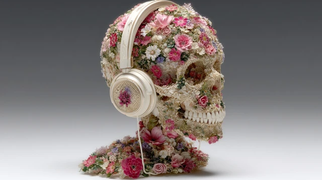 Floral Skull with Headphones 3D Art