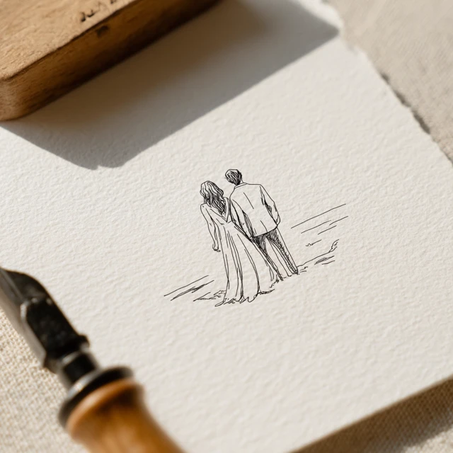 Minimalist Wedding Logo: Couple by the Sea