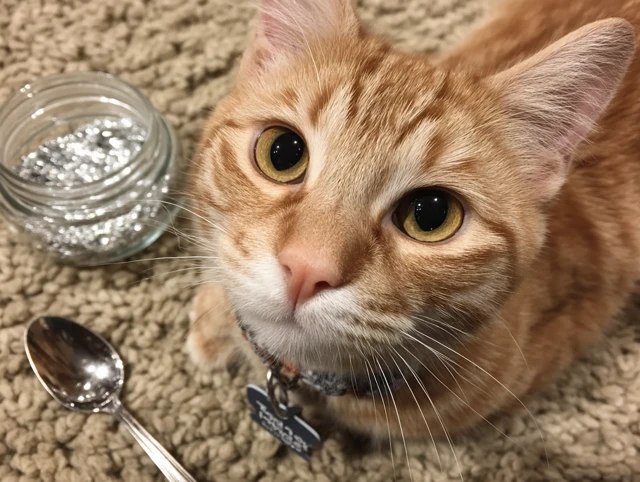 Orange Tabby Cat and Spoon Reflection