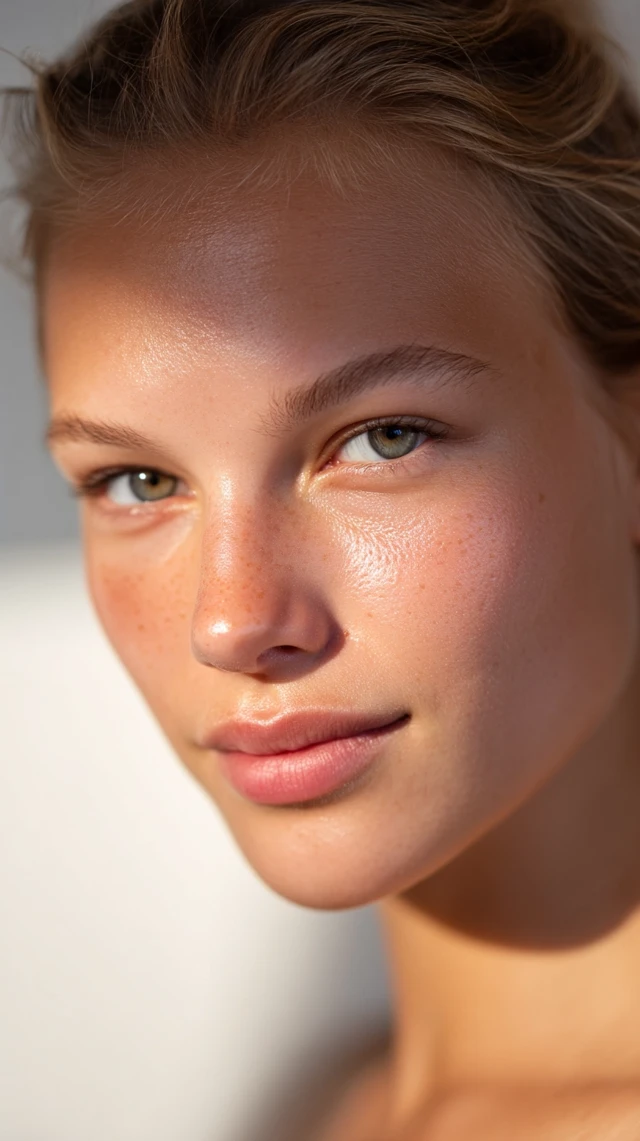 Young Woman Portrait Glowing Skin Natural Beauty