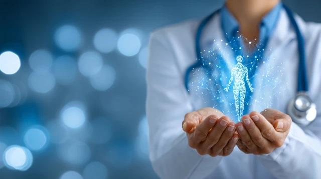 Hi Tech Healthcare Doctor with Holographic Diagram
