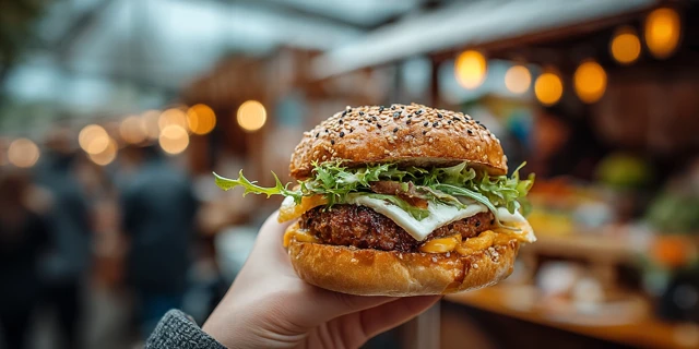 Gourmet Burger at Market Food Photography