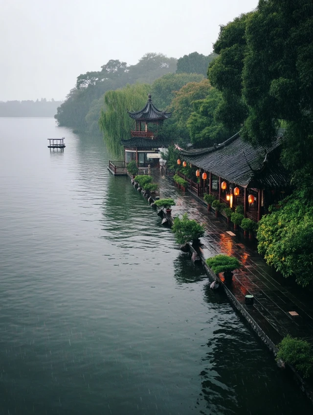 West Lake Rain Scene A Beautiful Chinese Landscape