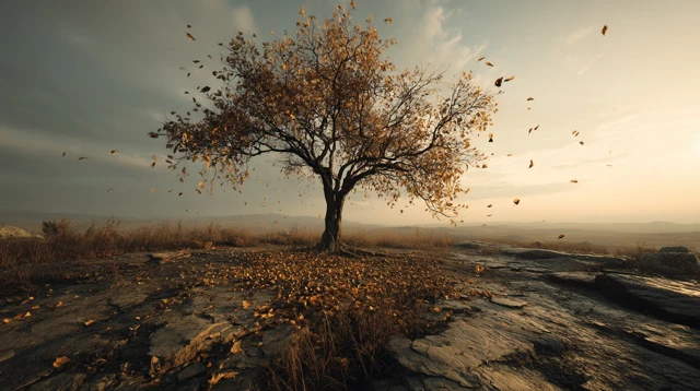 Solitary Tree in Autumn Photorealistic Landscape
