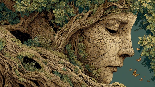 Ancient Tree Face Nature Spirit Illustration