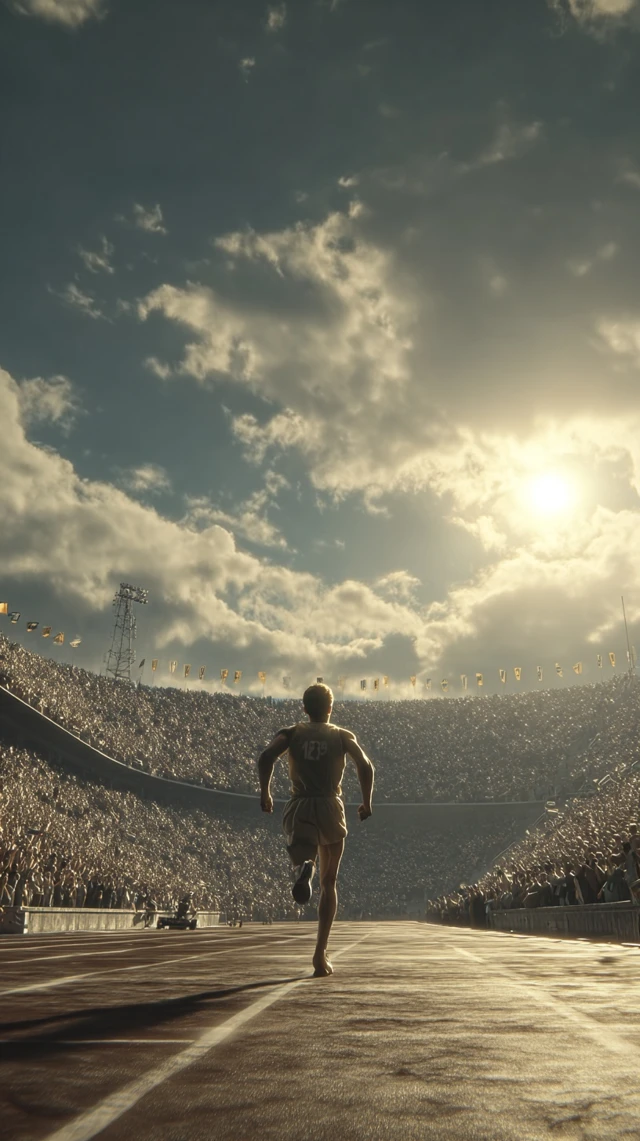 Athlete Wins 1930s Olympic Race Dramatic Sun